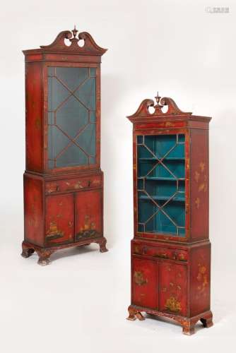 A pair of George III style chinoiserie decorated display cab...