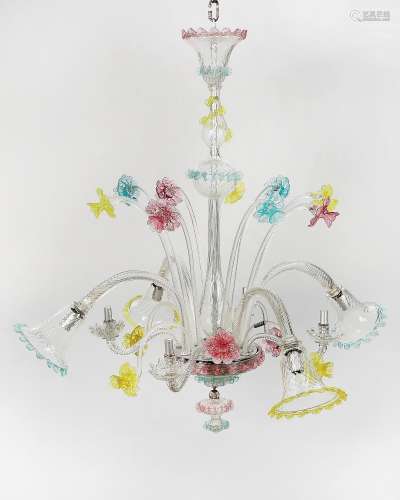 A Murano glass eight light chandelier, post 1950