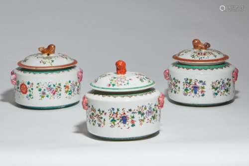 A group of three Chinese covered pots