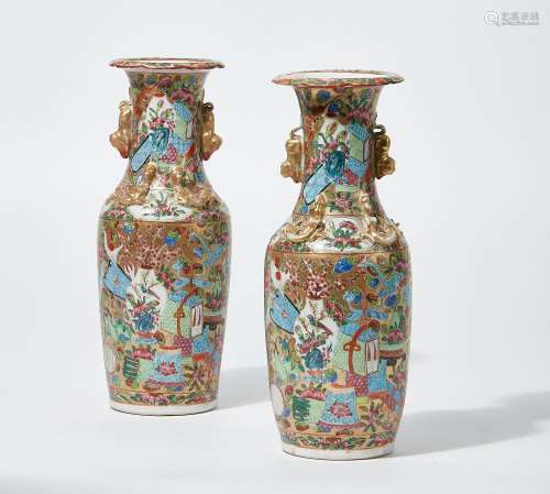 A pair of Chinese Export Famille Rose Canton porcelain vases