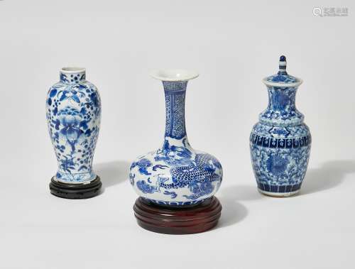Three Chinese blue and white porcelain tablewares