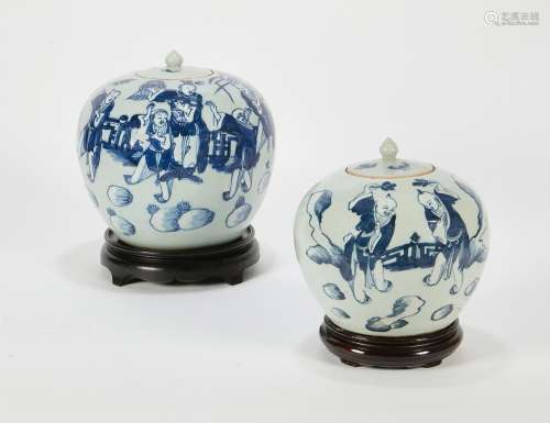 Two Chinese celadon and blue glazed porcelain jars