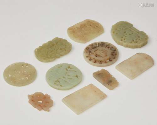 Ten Chinese jade and hardstone plaques