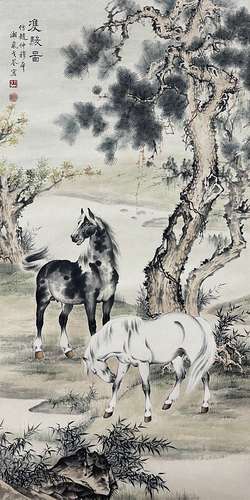 Double Horses, Hanging Scroll, Ge Xianglan