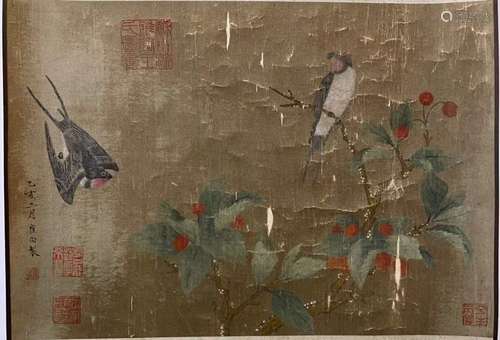 Flower and Bird, Silk Scroll, Cui Bai