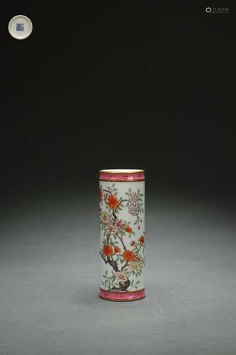 Famille Rose Brush Holder with Floral Design, Qianlong Reign...