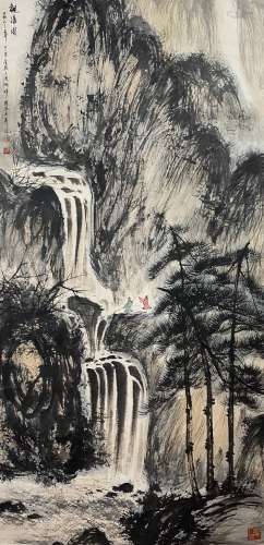 Waterfall Viewing, Hanging Scroll, Fu Baoshi