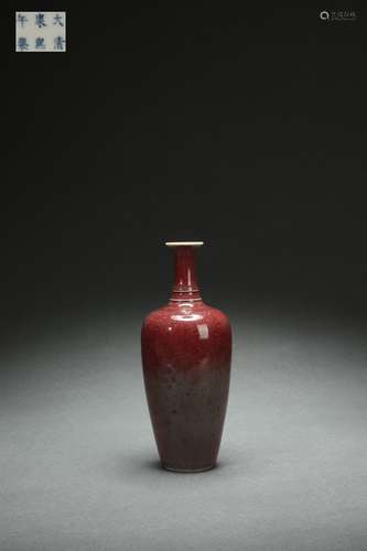 Cowpea Red Glazed Vase, Kangxi Reign Period, Qing Dynasty