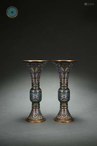 Pair Cloisonne Flower Vases, Qianlong Reign Period, Qing Dyn...