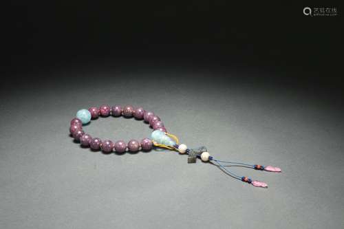 Ruby Prayer Beads with Gold Inlaid