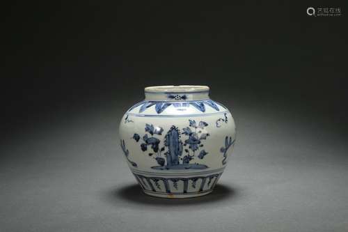 Blue-and-white Jar with Floral Design