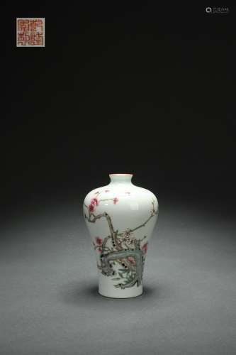 Famille Rose Plum Vase with Floral Design, Qianlong Reign Pe...