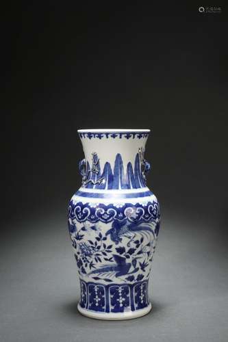 Blue-and-white Vase with Flower and Bird Patterns