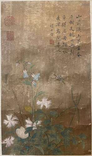 Flowers, Silk Scroll, Zhao Shilei