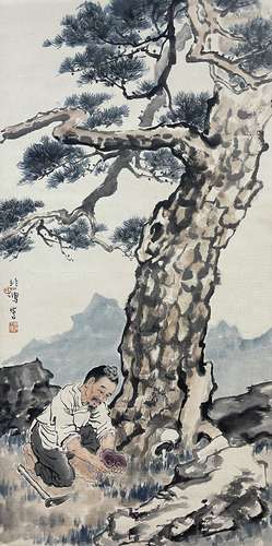 Picking Ganoderma Lucidum, Hanging Scroll, Xu Beihong