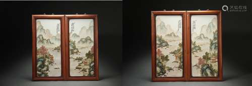 Pair Landscape Porcelain Plates