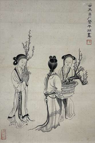 Beauty, Silk Scroll with Picture Frame, Guan Pinghu