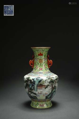 Contrasting Colored Zun-vase with Landscape, Figure Story Pa...