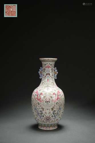 Blue-and-white Vase with CHI Dragon Patterns, Famille Rose a...