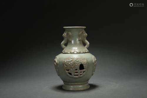 Ru Kiln Revolving Vase with Hollow Out Design