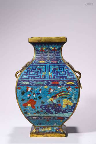 Square Cloisonne Enameled Kettle with Removable Rings Design