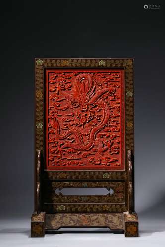 Chinese Lacquer Table Screen with Dragon Patterns