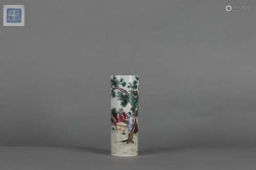 Famille Rose Cylinder Vase with Figure Story Design, Qianlon...