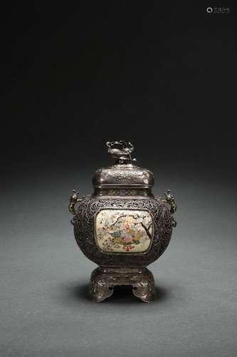 Silver Incense Burner with Gems Inlaid