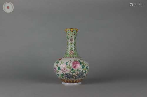 Famille Rose Vase with Gold Outlining Design and Floral Patt...