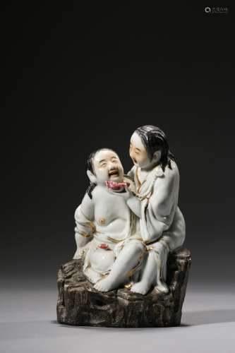 Carved Porcelain with Two Immortals (Wishes to Loving Spouse...