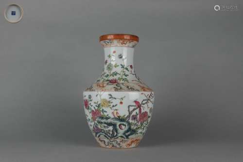 Famille Rose Zun-vase with Gold Outlining Design, Stone Grai...