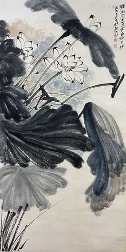 Lotus, Hanging Scroll, Zhang Daqian