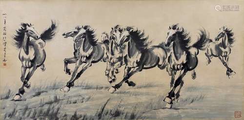 Eight Horses, with Picture Frame, Xu Beihong