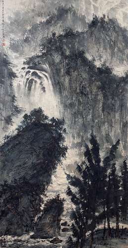 Waterfall Viewing, Hanging Scroll, Fu Baoshi