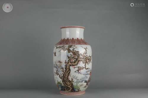 Flower and Bird Design Vase by Eight Ceramic Artists of Zhus...