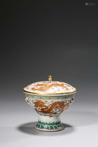 Famille Rose Stem Bowl with Dragon and Phoenix Patterns