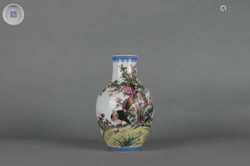 Colored Enamel Vase with Flower, Bird and Poem Patterns, Yon...