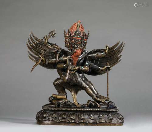 Alloy Copper Statue of Hayagriva with Turquoise Inlaid