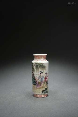 Famille Rose Lantern-shaped Vase with Figure Story Patterns,...