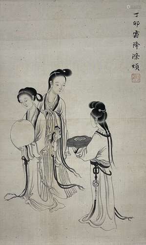 Beauty, Silk Scroll with Picture Frame, Yu Ming