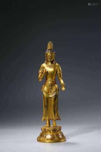 Gild Copper Standing Statue of Avalokitesvara