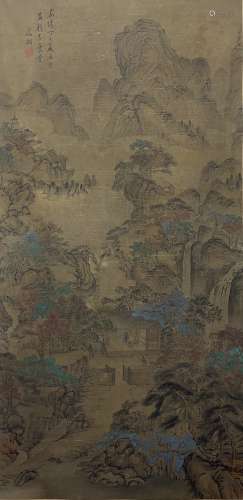 Landscape and Figure, Silk Hanging Scroll, Wen Zhengming