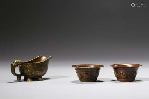 A Set of Gilt Bronze Wine Vessels