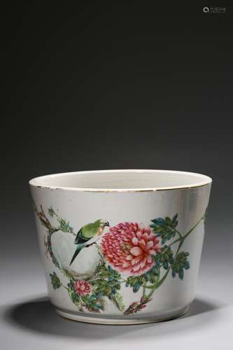 Famille Rose FlowerPot with Flower, Bird and Poem Design