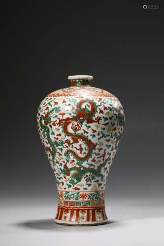 Wucai (Polychrome) Plum Vase with Cloud and Dragon Patterns