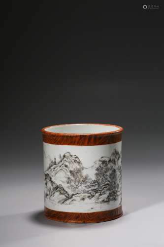 Ink Colored Brush Holder with Landscape and Figure Patterns
