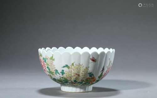 Famille Rose Bowl with Chrysanthemum Petal Design and Butter...