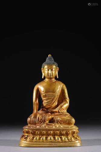 清代 铜泥金释迦牟尼佛坐像