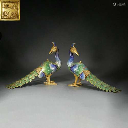 A Pair of Cloisonne Peacock