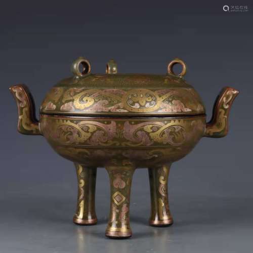 Three-legged Tripod with Gold in the Qing Qianlong Dynasty